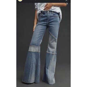 Anthropologie Pilcro Supermodel Mid-Rise Flare Jeans Printed Patchwork 23 XXS EU